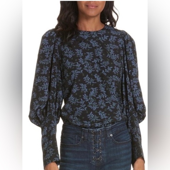 Veronica Beard Tops - NWOT Veronica Beard Clarke Puff Sleeve Floral Blouse with Button Down Back